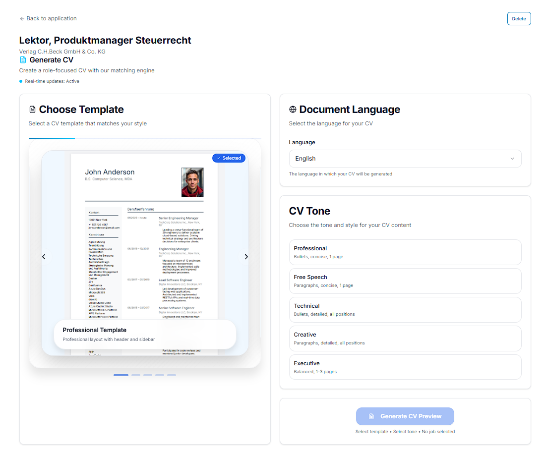 Generated CV for the role